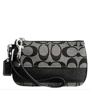 🖤 Vintage Coach Black Grey Signature Stripe Small Wristlet Clutch Pouch Bag Y2K